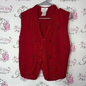 Tradition best embroidered beaded button up Red Embroidered Sweater Vest